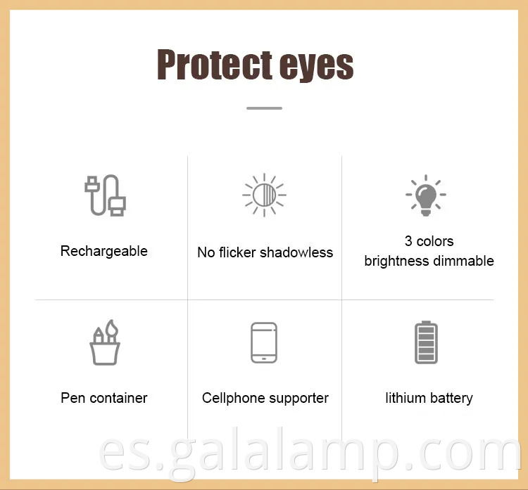 Lámpara de mesa plegable recargable moderna con soporte para bolígrafo